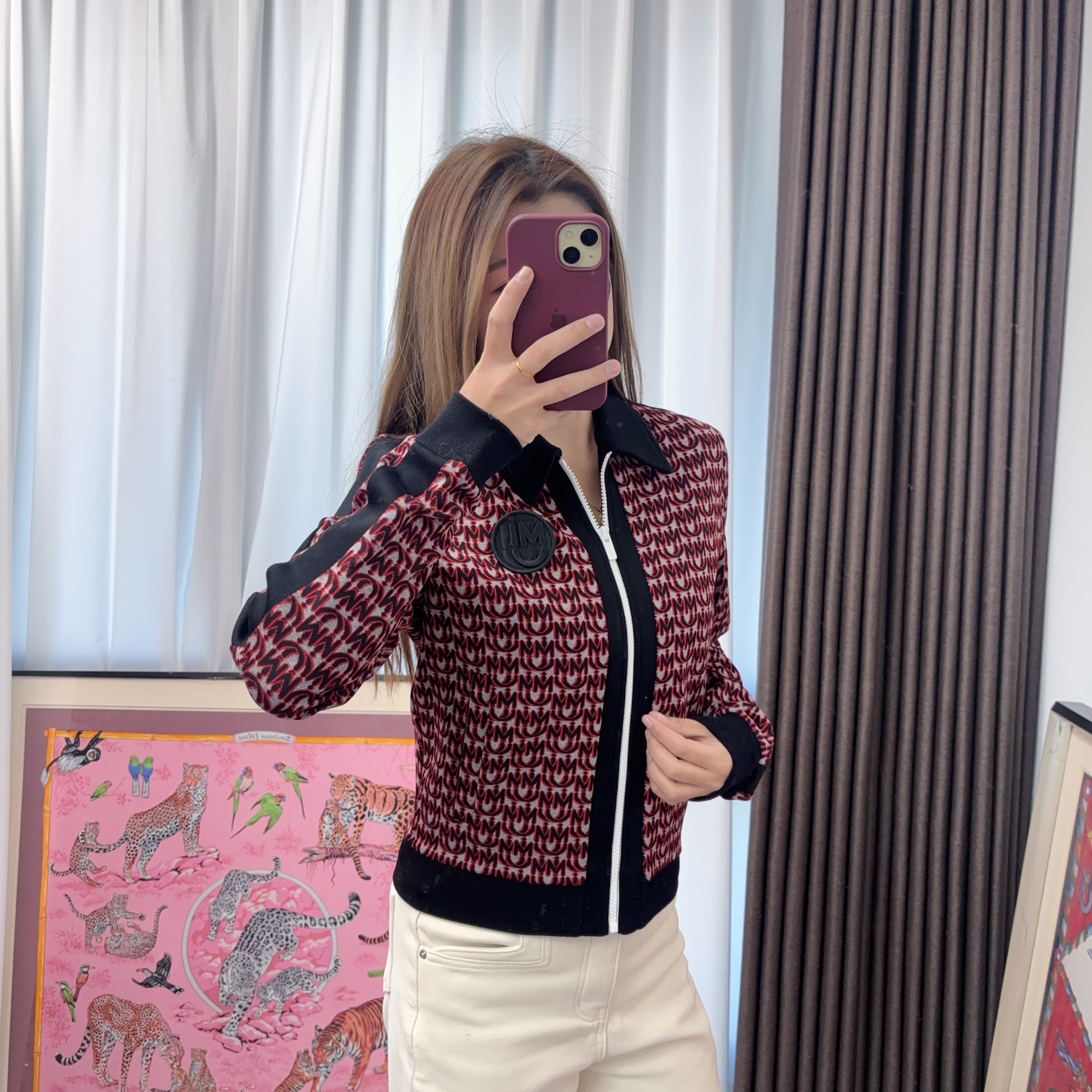 95新 MIU MIU/缪缪 酒红色老花满印提花运动服/250909CYETL12