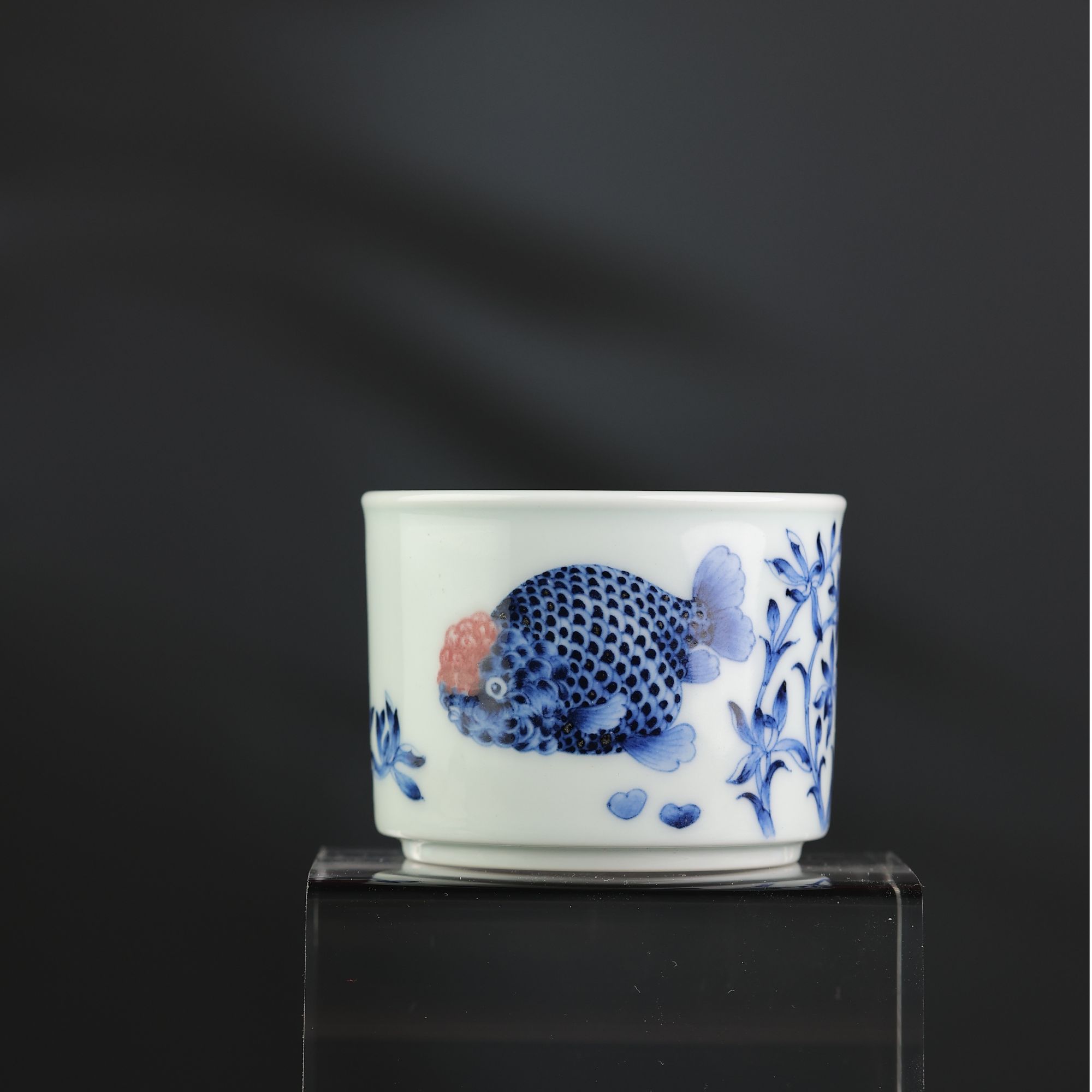 【阳春白雪】青花釉里红九兰兰寿直口杯 家用 主人杯 纯手工 复古 