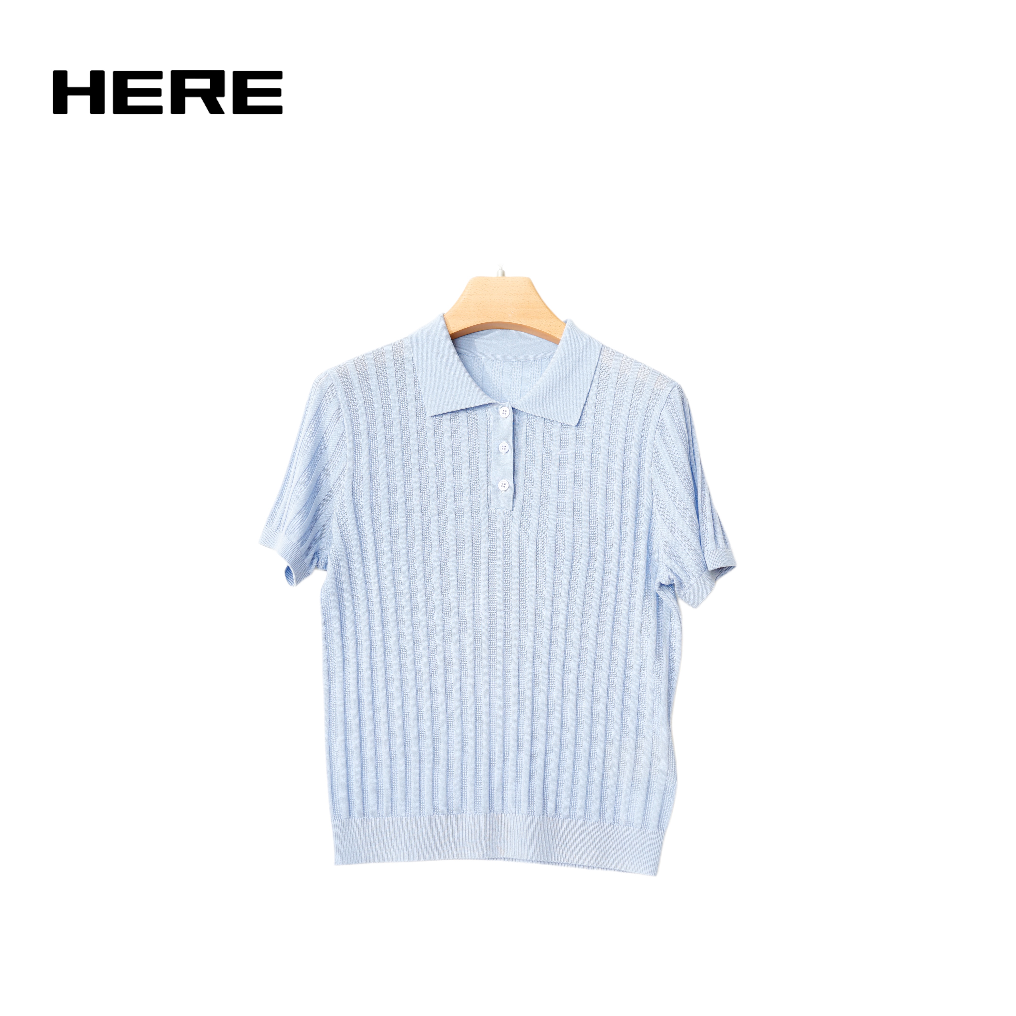 夏季新款短袖绞花POLO领针织上衣休闲条纹镂空设计透气桑蚕丝女装