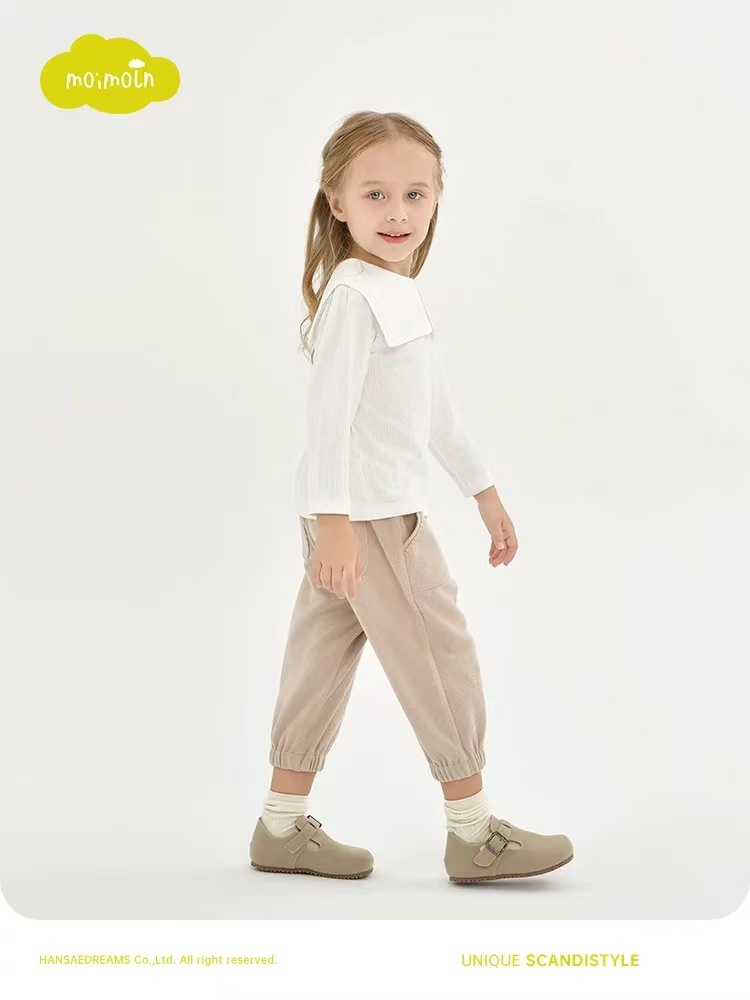 moimoln小云朵童装春季新款女童长袖T恤儿童翻领上衣打底衫