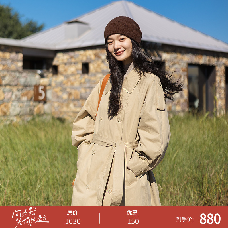 647朵/经典双排扣宽松复古翻领长款风衣外套女松弛感气质大衣