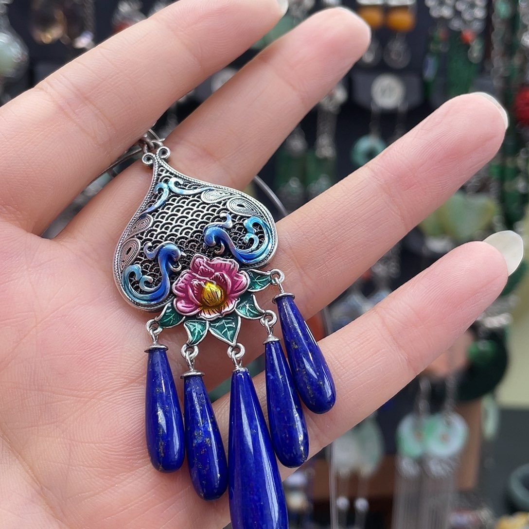 玫***)青金石银S925镶嵌耳饰433fhhh