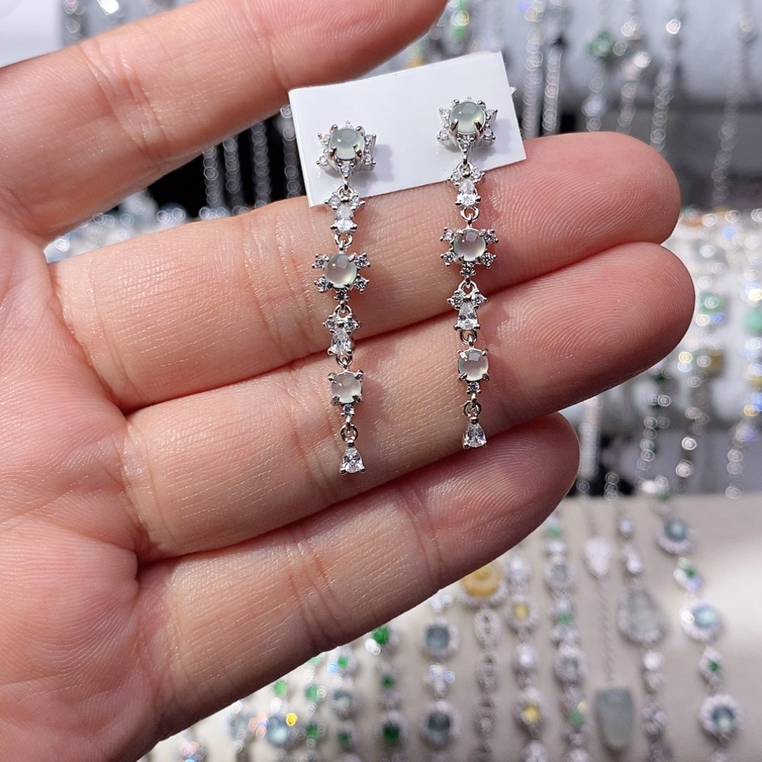 翡翠银S925镶嵌耳饰