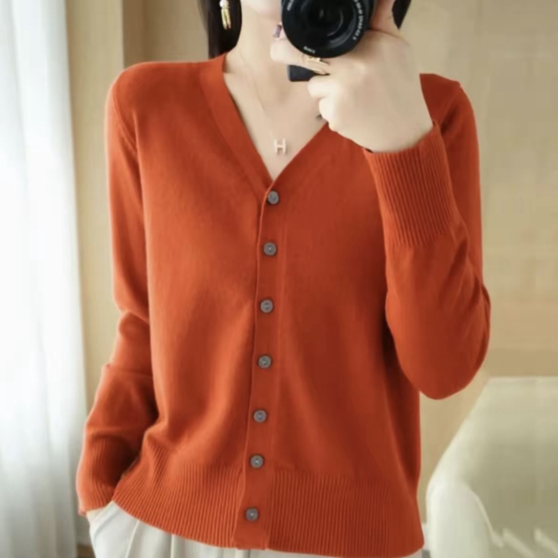 【100%羊毛】秋季V领羊毛衫针织衫长袖韩版显瘦洋气女上衣内搭19