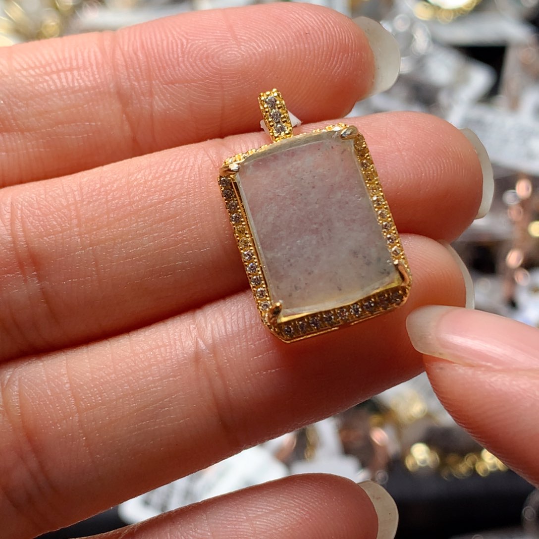 翡翠戒指银S925镶嵌天然翡翠吊坠