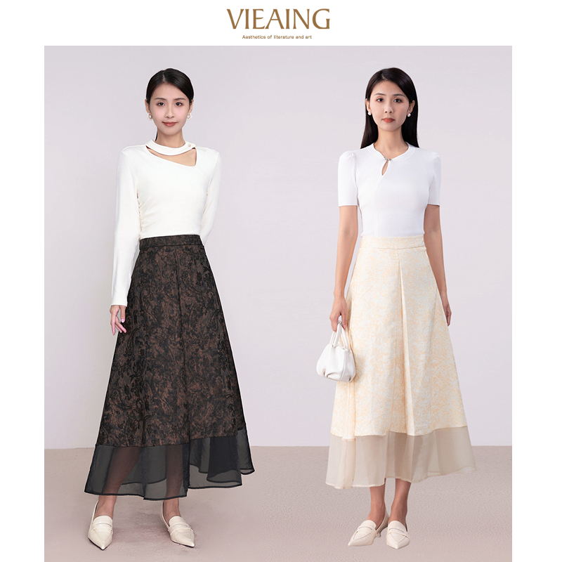 【许半夏推荐】薇迎优雅提花下摆拼接网纱半裙103103135591