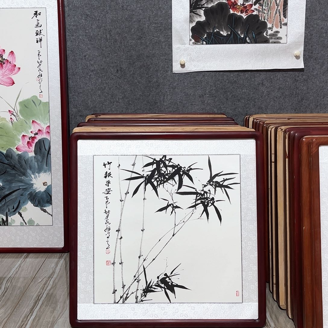 国画书画作品带框63×63