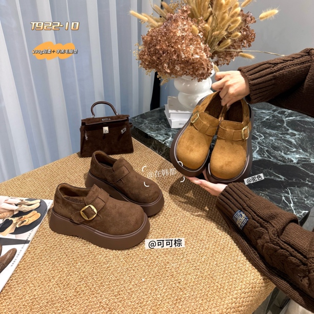 【ZHD】5CM爆款冬季新高级软底增高厚底松糕皮带扣加绒博肯鞋92210