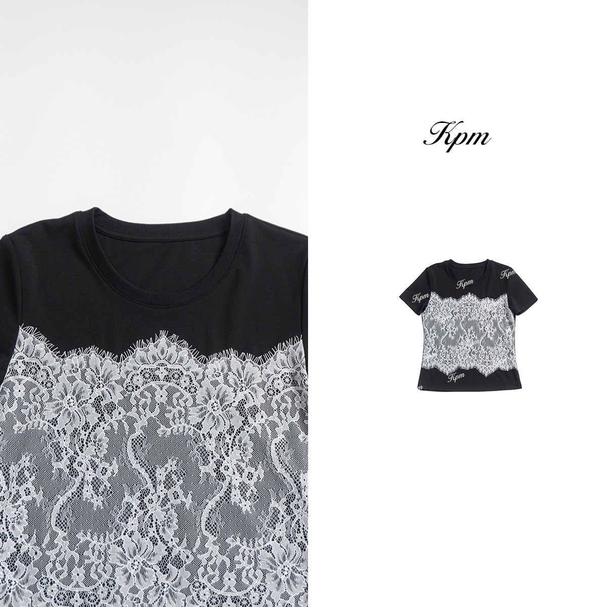 2025夏季新款蕾丝拼接短袖T恤衫时尚洋气百搭显瘦上衣女JN7592