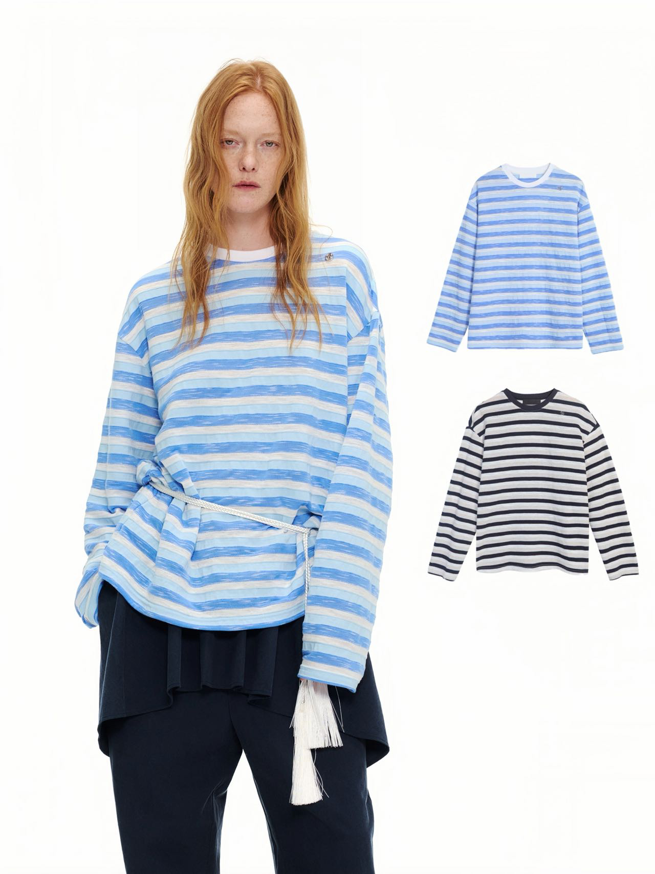 [新品]UHOOWU设计师品牌25早秋肌理感条纹打底百搭长袖上衣打底衫