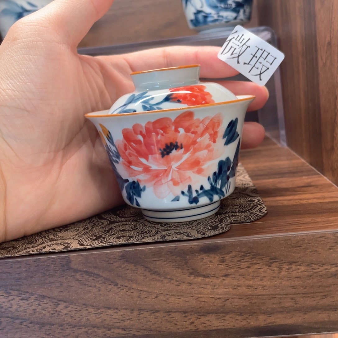 釉下手绘茶具微瑕