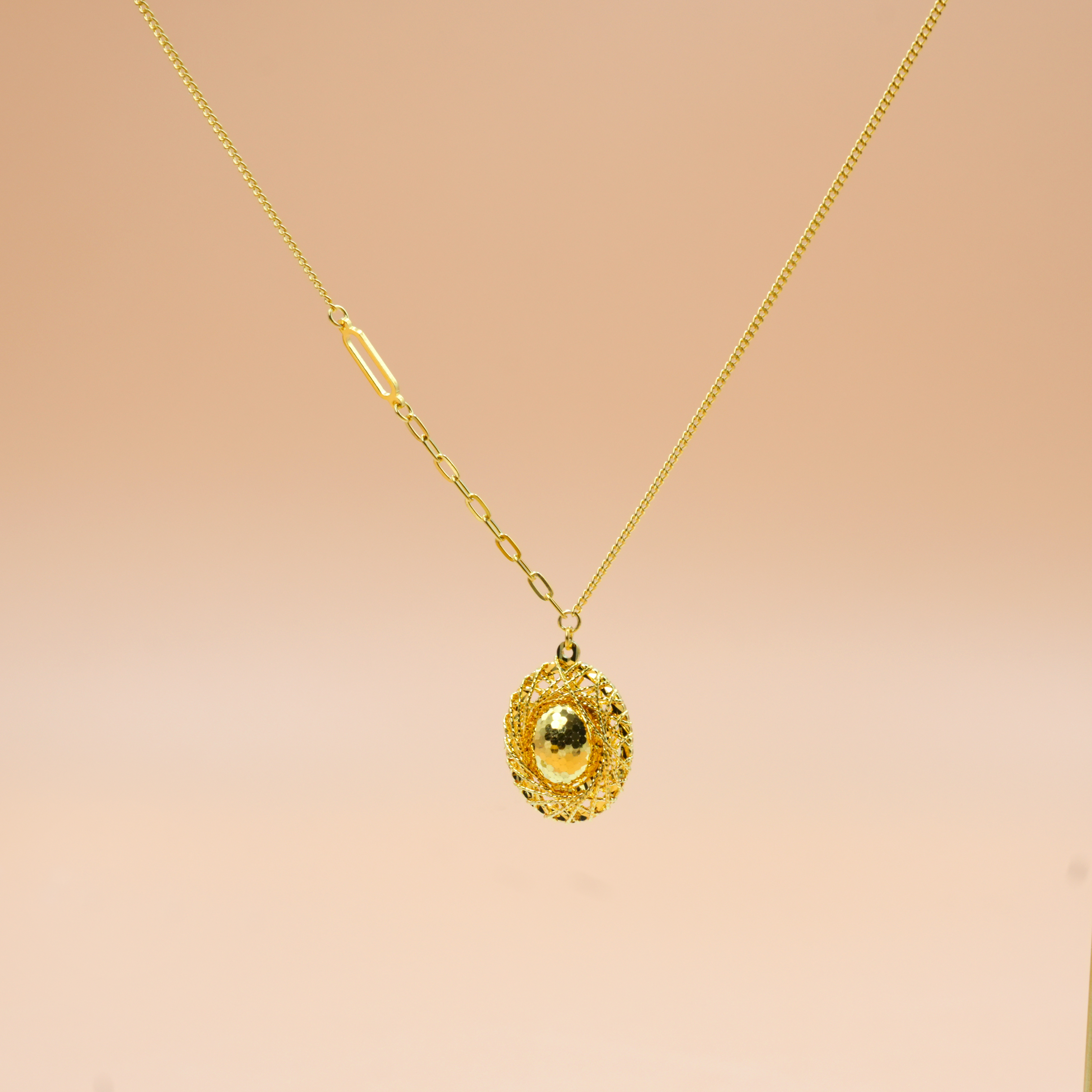 老庙足金999黄金爆闪鸽子蛋套链5G工艺