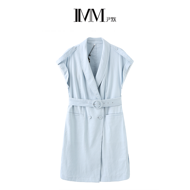 【粉丝专享】IMM尹默蓝含亚麻西马甲无袖收腰送腰带上衣0216