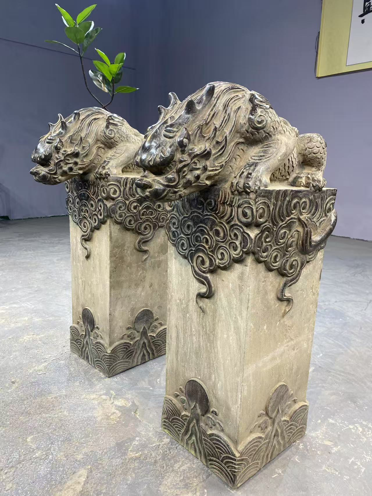 天然青石吸水兽方正造型适合庭院装饰摆件