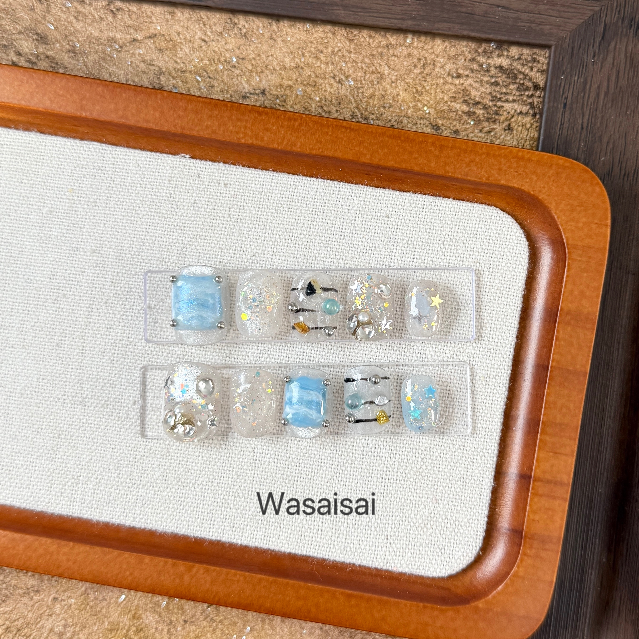 【天蓝】 现货 哇噻噻轻奢纯手工美甲高级气质定制穿戴甲显白