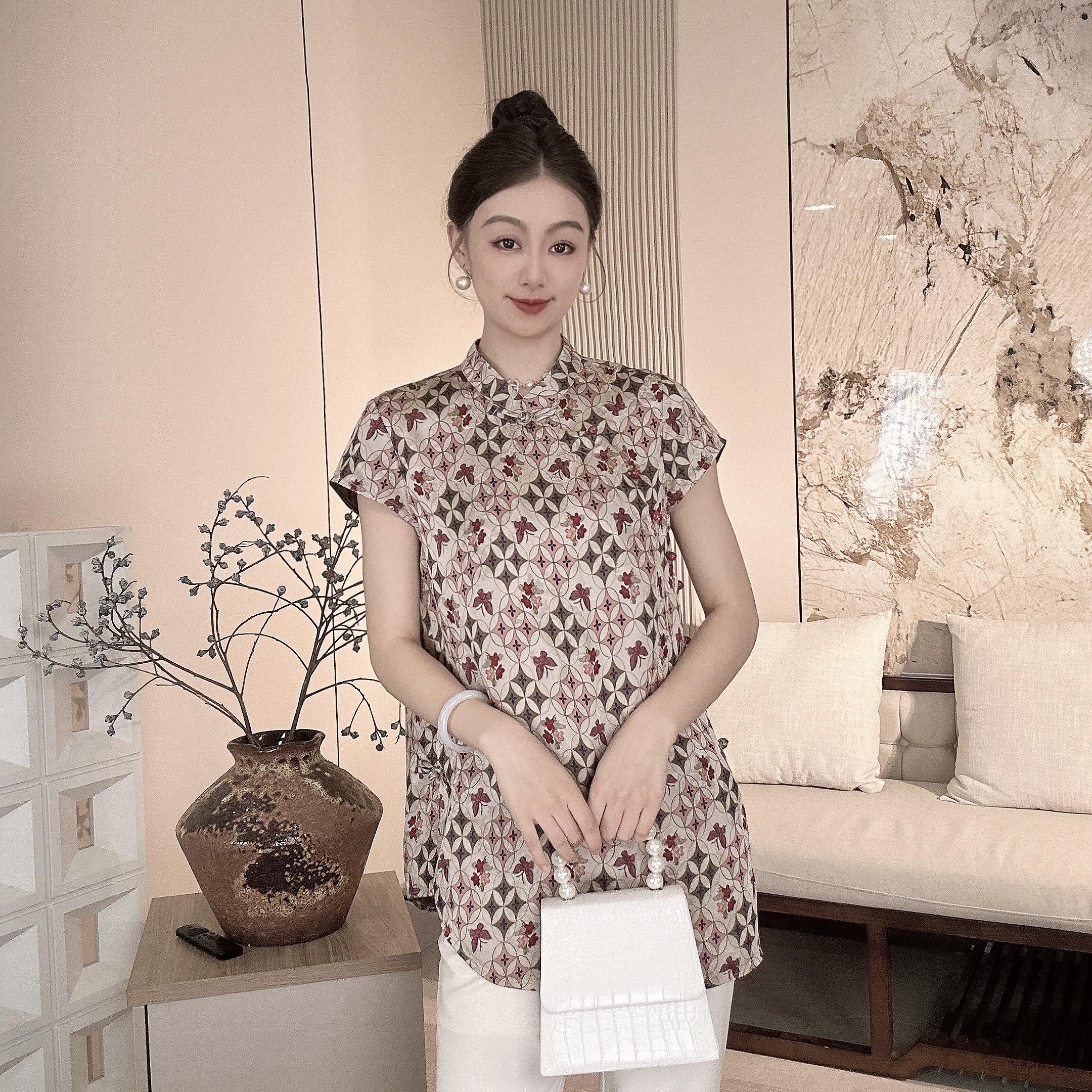 【语辰原创】YC 69531 新中式国风复古提花花色夏季旗袍短袖