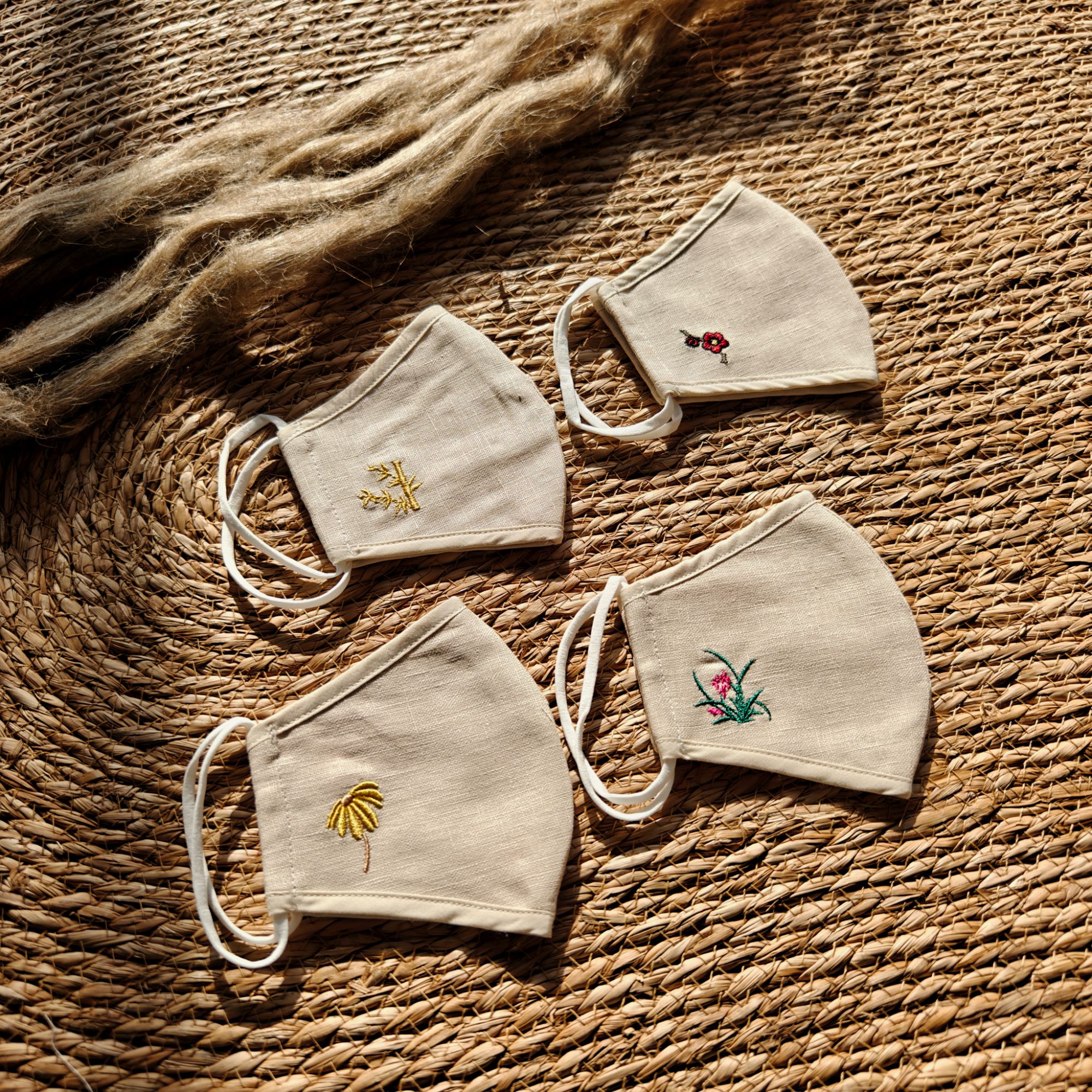 全亚麻【梅兰竹菊】成人款 纯色防尘成人防晒口罩防风防菌通用透气