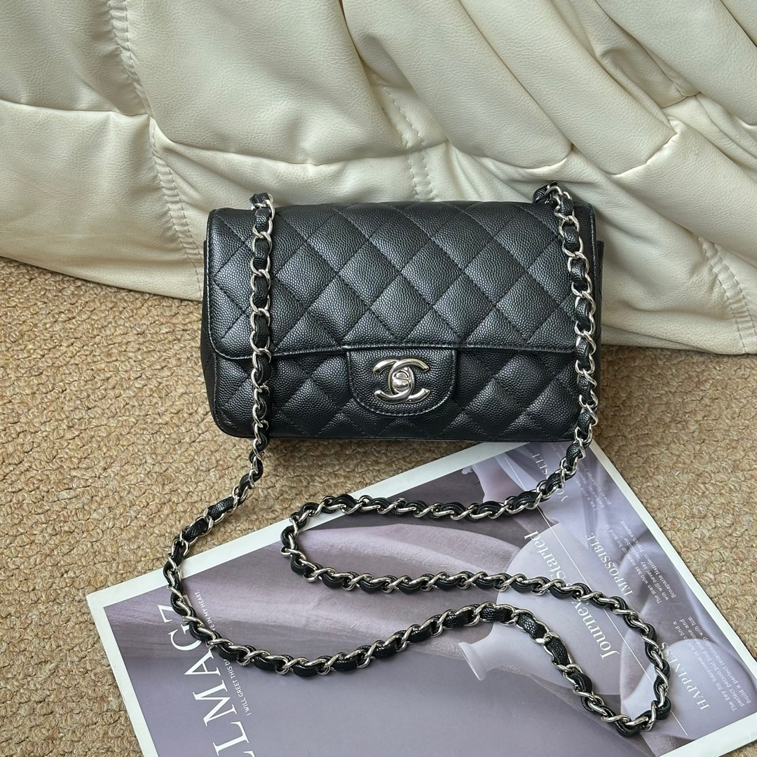 95新 Chanel/香奈儿 Chanel 黑银 鱼子酱经典cf 大mini/694243685