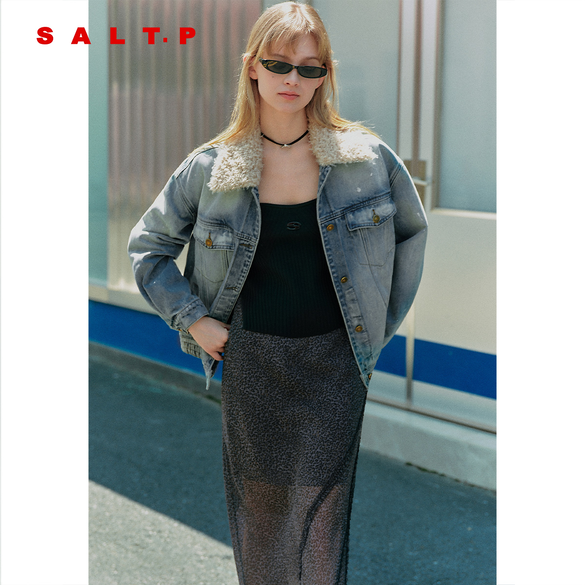 SALT.P可颜可拆卸毛领牛仔棉服外套女飞行员夹克2025冬季新款