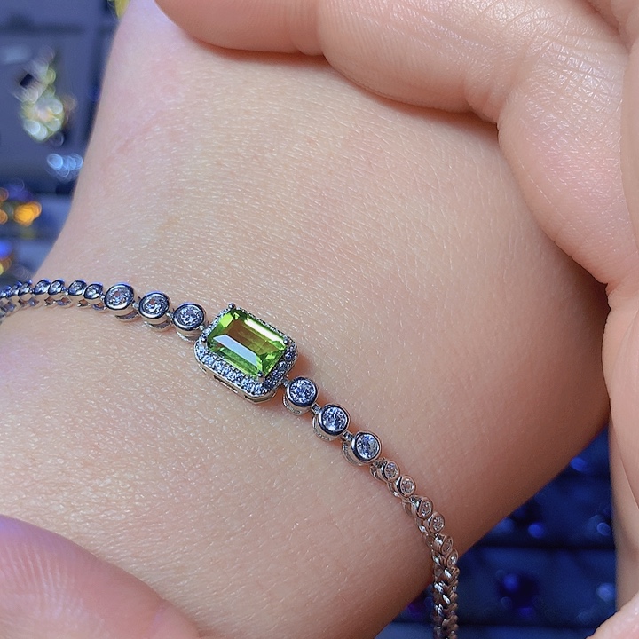 橄榄石手链银S925镶嵌A***酱
