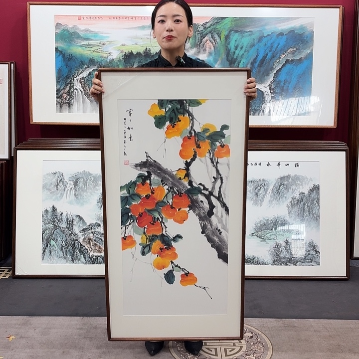 国画手绘带框作品