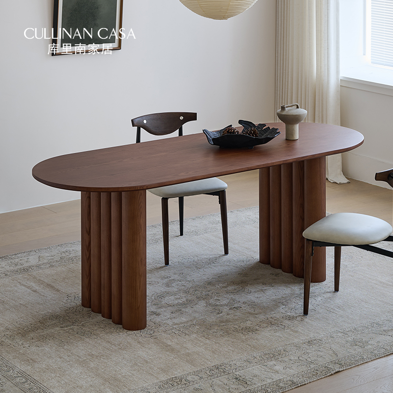 库里南家居朱塔餐桌 法式实木餐桌家用椭圆形饭桌中古风实木长桌