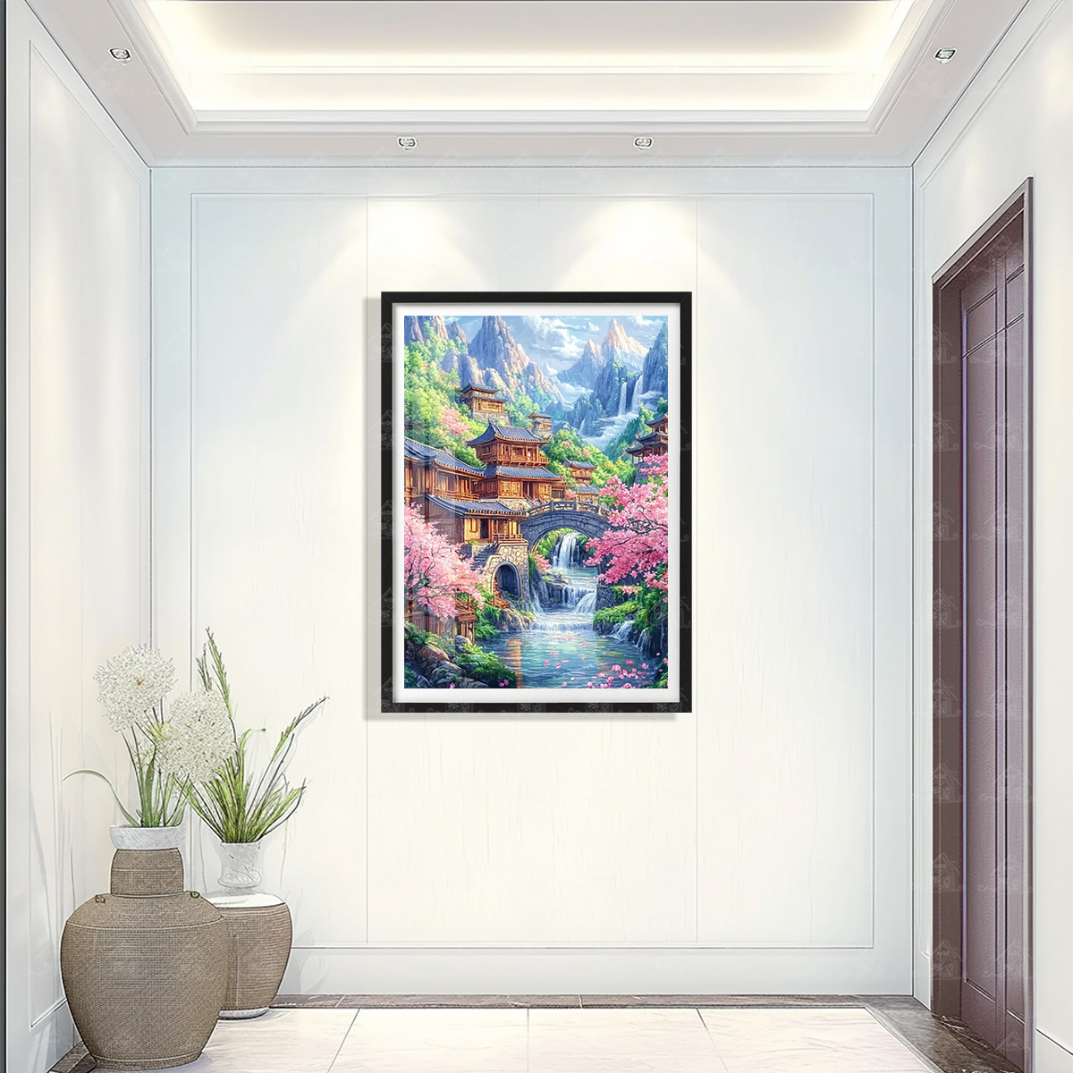 【进口棉布】爱阁十字绣春新款简约现代客厅书房玄关装饰画手工线绣