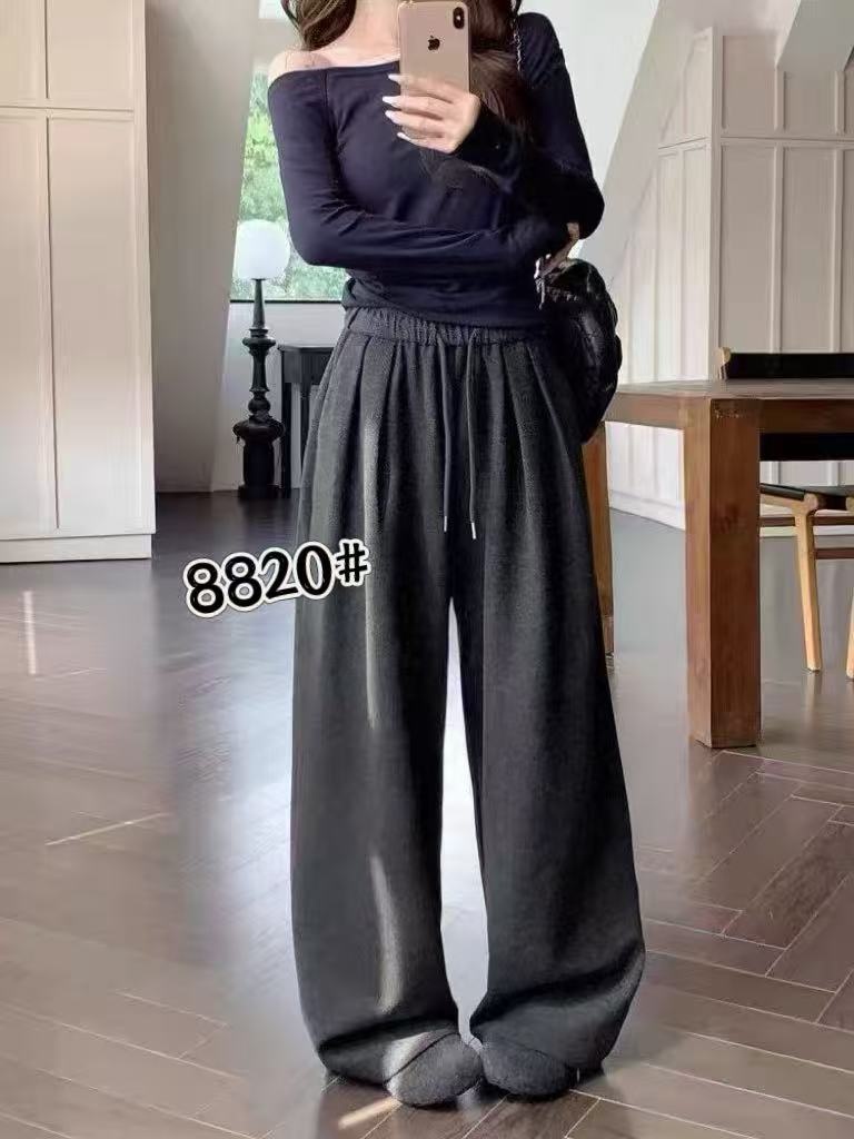 8820#秋冬季女士舒适柔软糯米绒面料休闲外穿保暖单裤