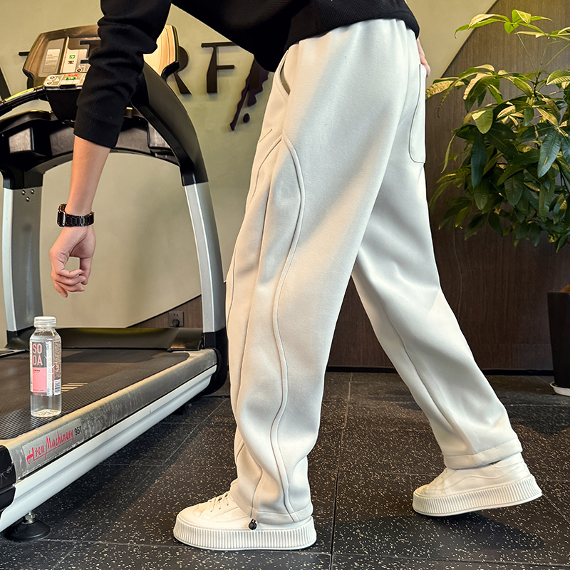 殿若巴黎灰加绒卫裤男潮牌直筒运动裤春秋男裤新款冬季休闲裤子潮