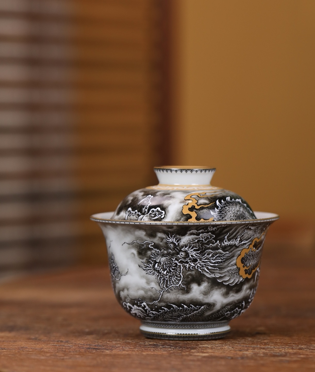 墨尚观山墨彩龙纹二才盖碗高档茶具口径9.5cm高度9cm实用150ml