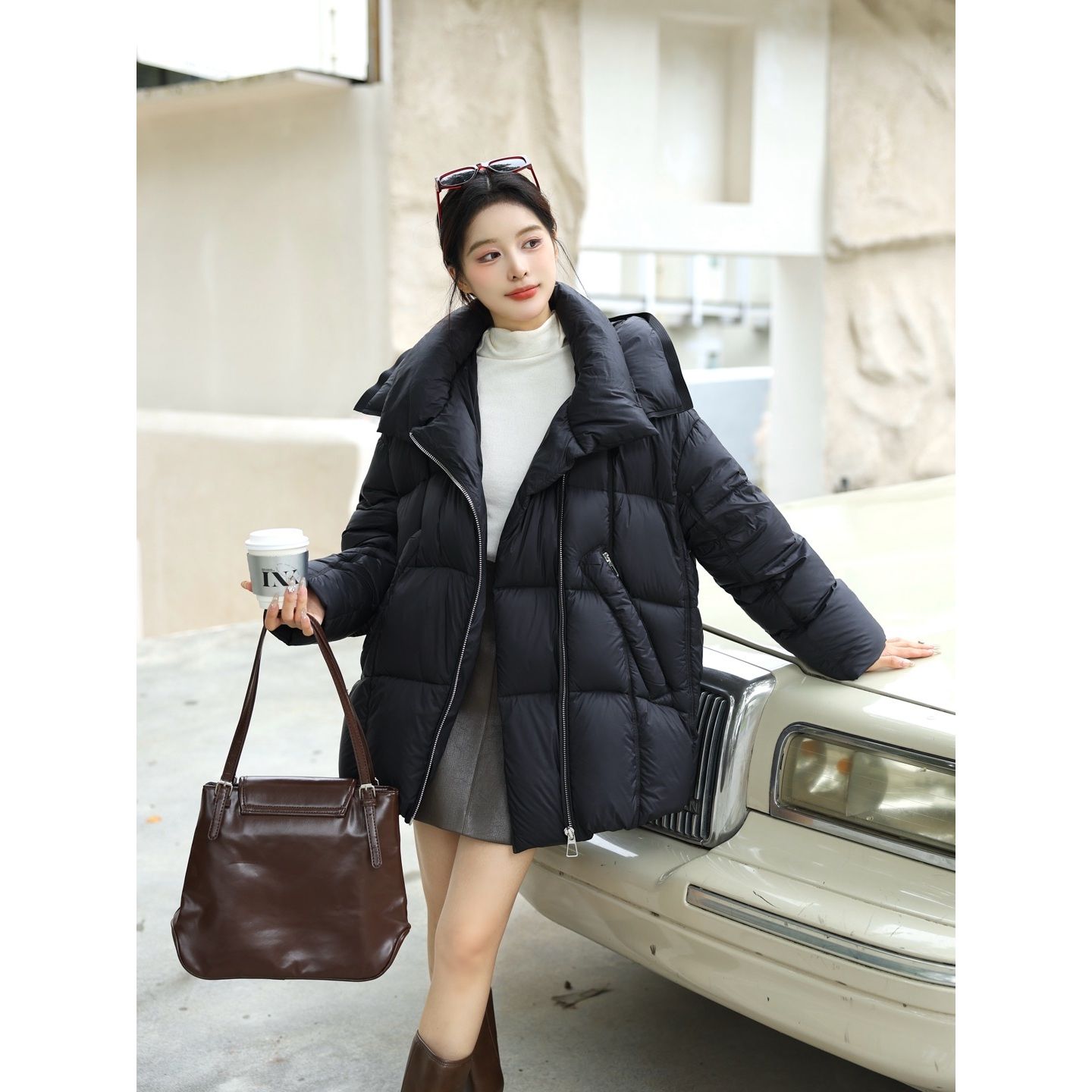 女士冬季立领连帽90白鹅绒高端洋气羽绒服1271