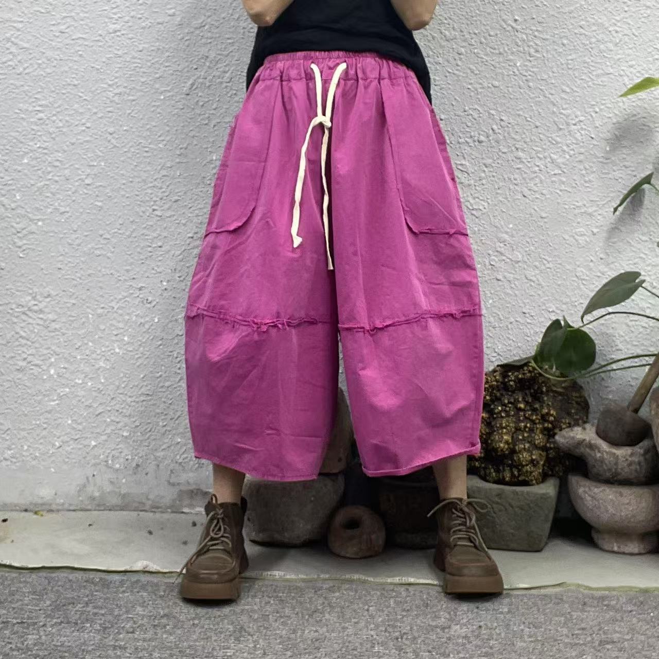 1511水洗棉口袋外拼毛边大版休闲裤（长76臀围142脚口70