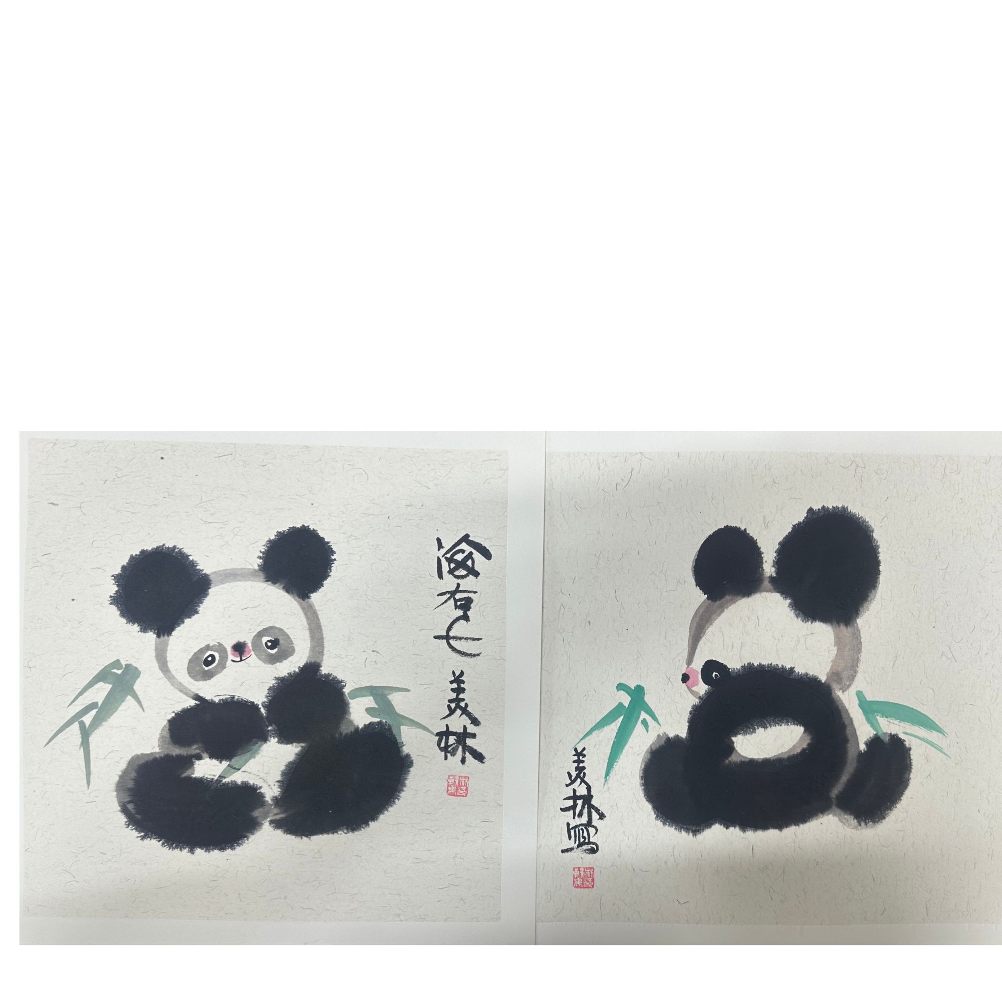 韩美林款熊猫斗方画片32x32 0.9平尺 单幅尺寸共两幅
