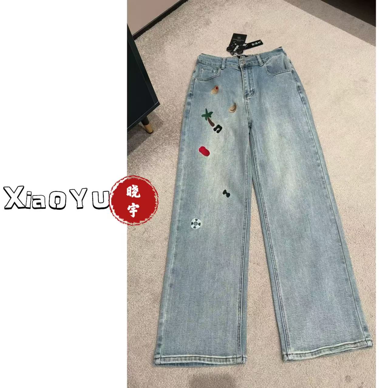 欧货【单边刺绣窄版直筒牛仔裤】YYX 5052【NO退换】