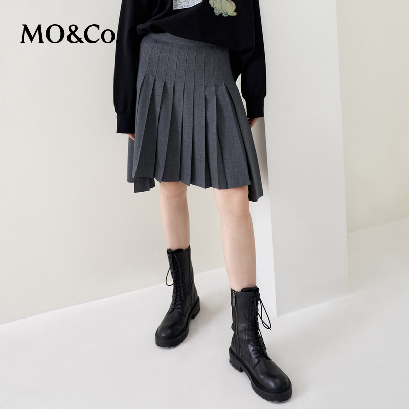 【赵老板专属】MOCO春前短后长高腰压褶半身裙MBB1SKT010