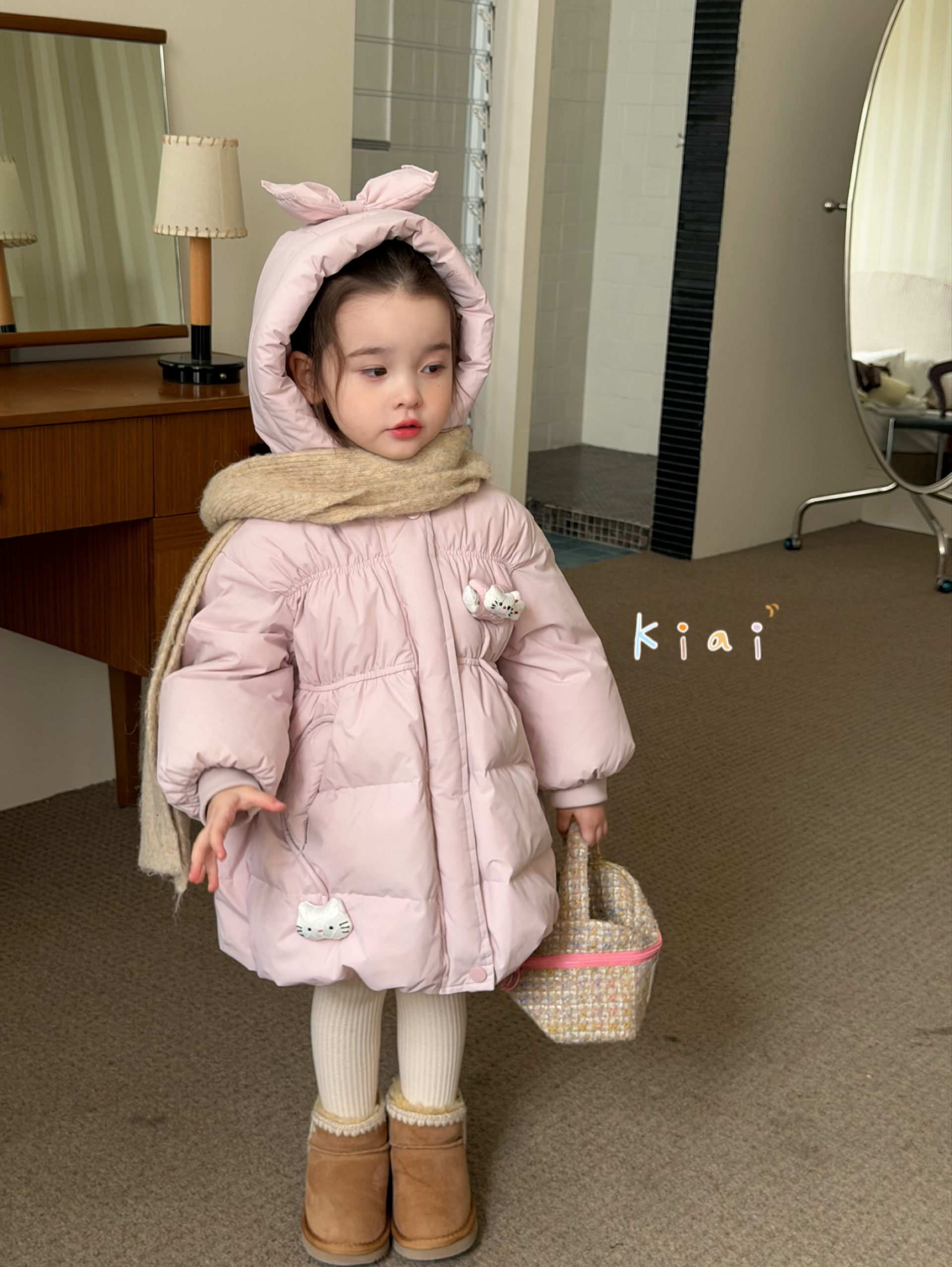 KIAI（现货）·25冬~粉色蝴蝶结帽KT90白鸭绒羽绒~