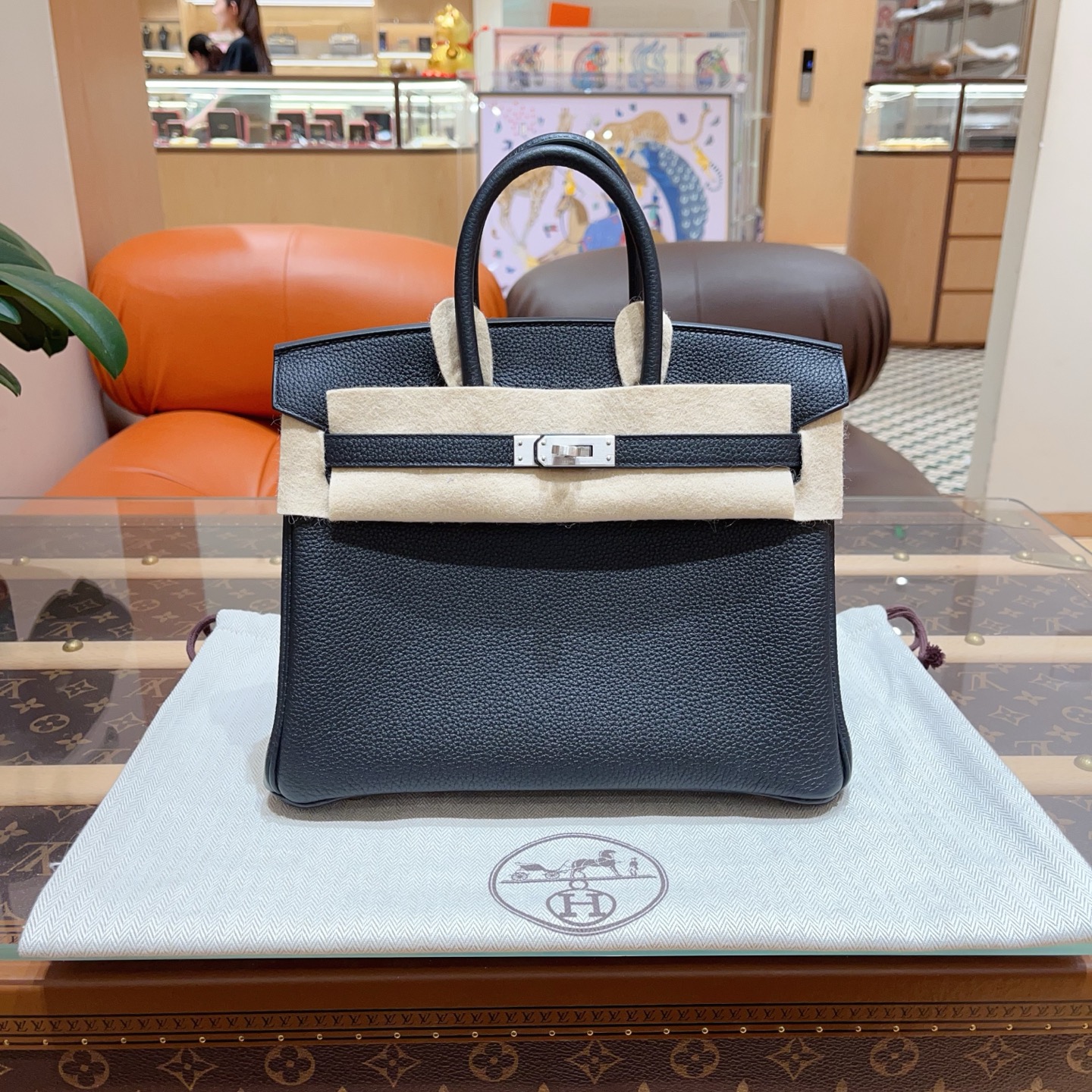 未使用 Hermes/爱马仕 birkin25 黑色银扣 togo皮 K刻 !