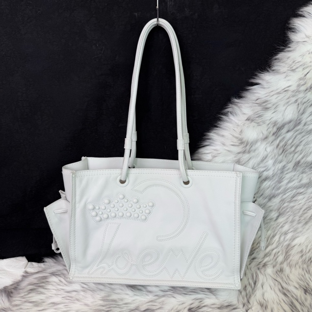 95新 LOEWE/罗意威 白色皇冠系列托特单肩包