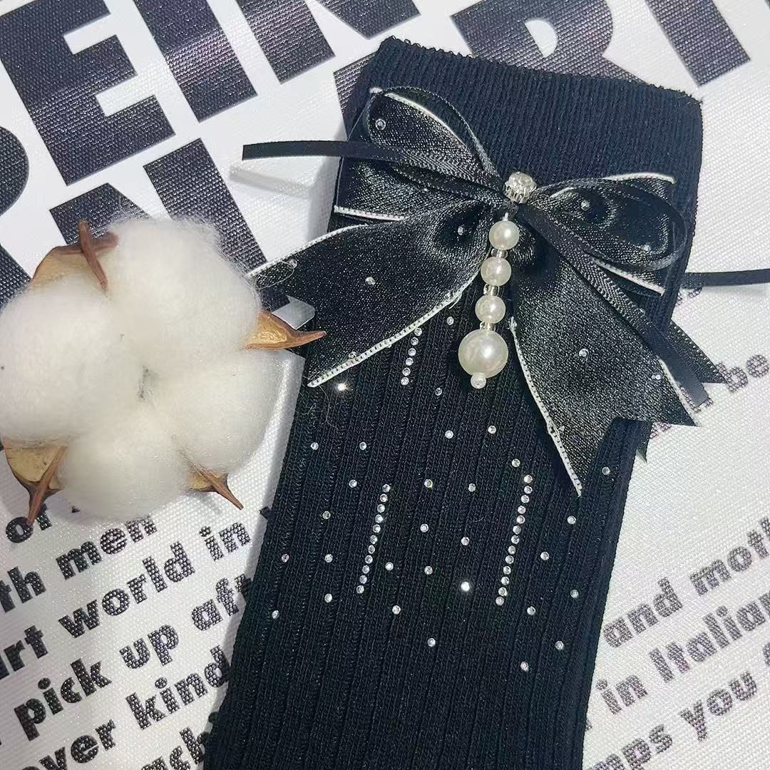 轻奢重工蝴蝶结装饰春秋冬饰品袜女中筒ins潮外穿洋气甜美堆堆袜