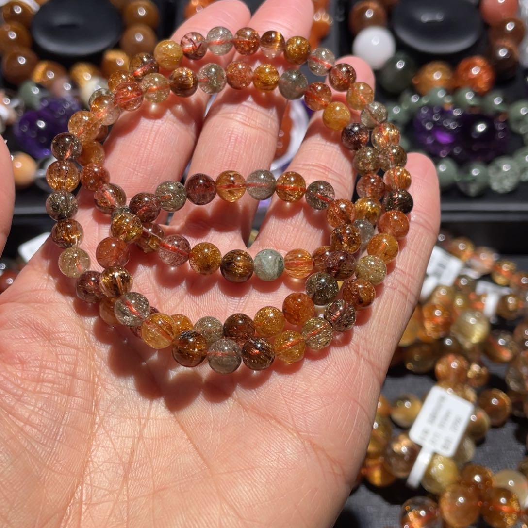 水晶手链未镶嵌彩发晶多圈6.5mm左右