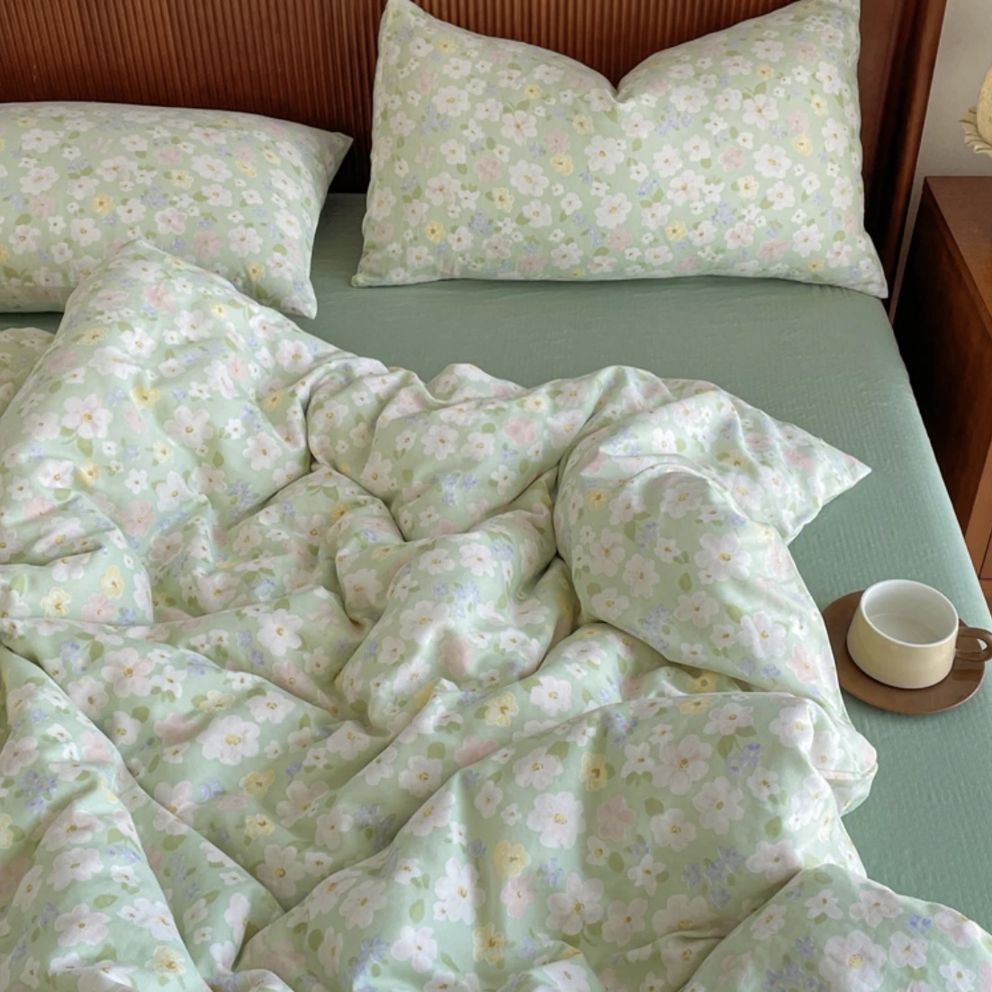 【木槿花四件套】四季柔软ins风针织双层纱法式四件套