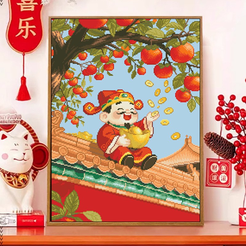 【彩珠绣】满绣全珠绣十字绣故宫财神爷财源滚滚新款竖版串珠绣40色