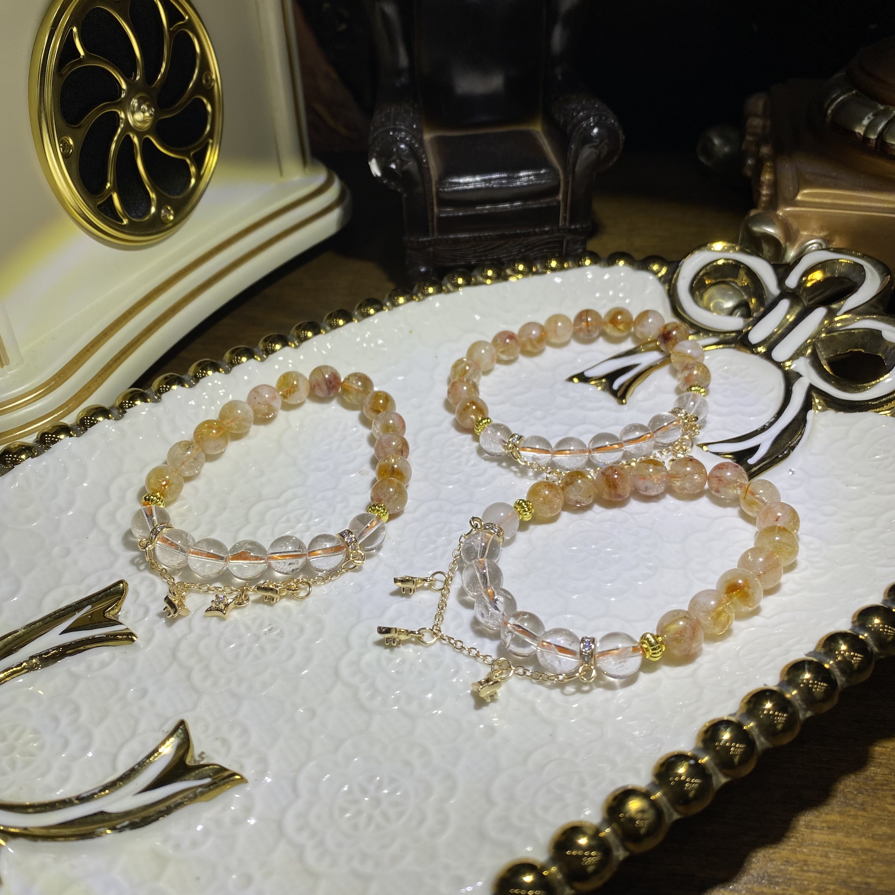 V003-天然白水晶搭配黄塔晶手链设计款-多样性发其一
