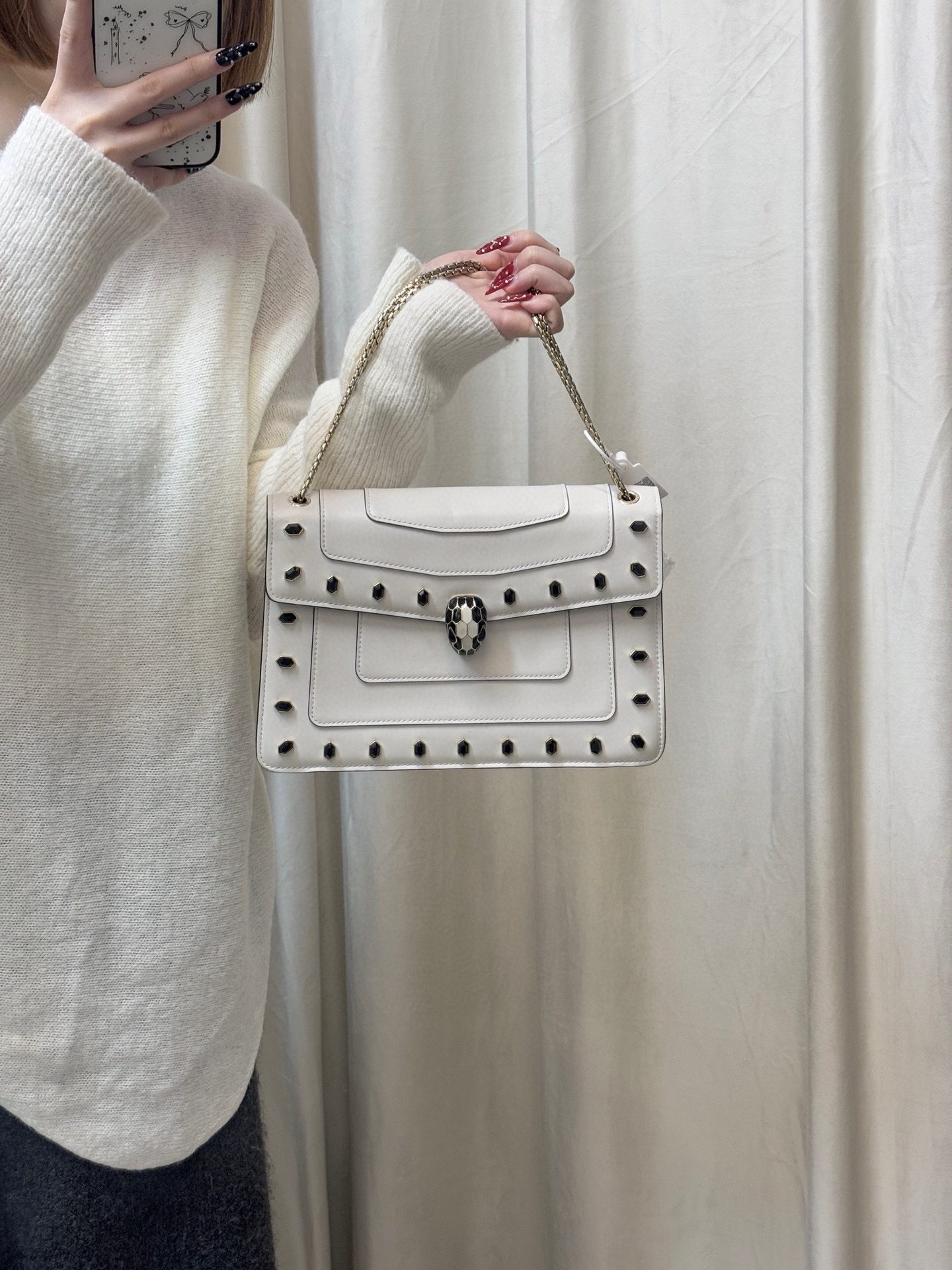 95新 BVLGARI/宝格丽 宝格丽 白色宝石滚边单肩包