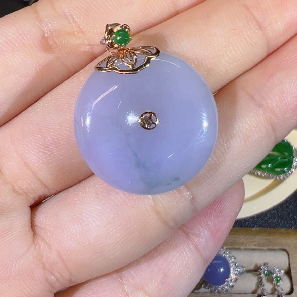 【闪购商品】翡翠颈饰足金镶嵌缅甸翡翠平安扣