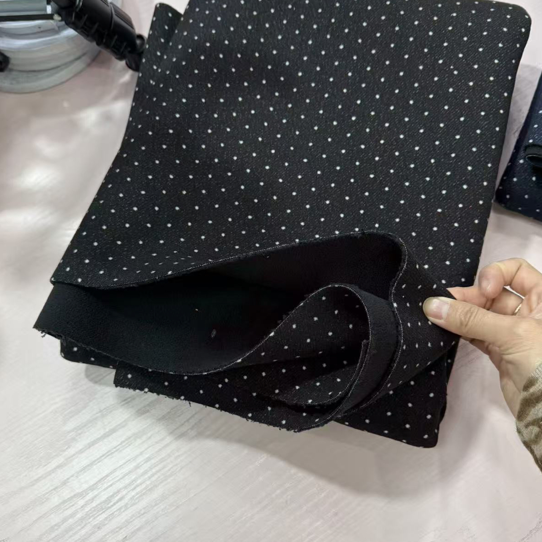 布料黑色波点加绒牛仔 1-1.1-1.2米多拍连裁