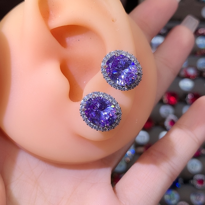 耳饰银S925镶嵌碧玺猫眼白810