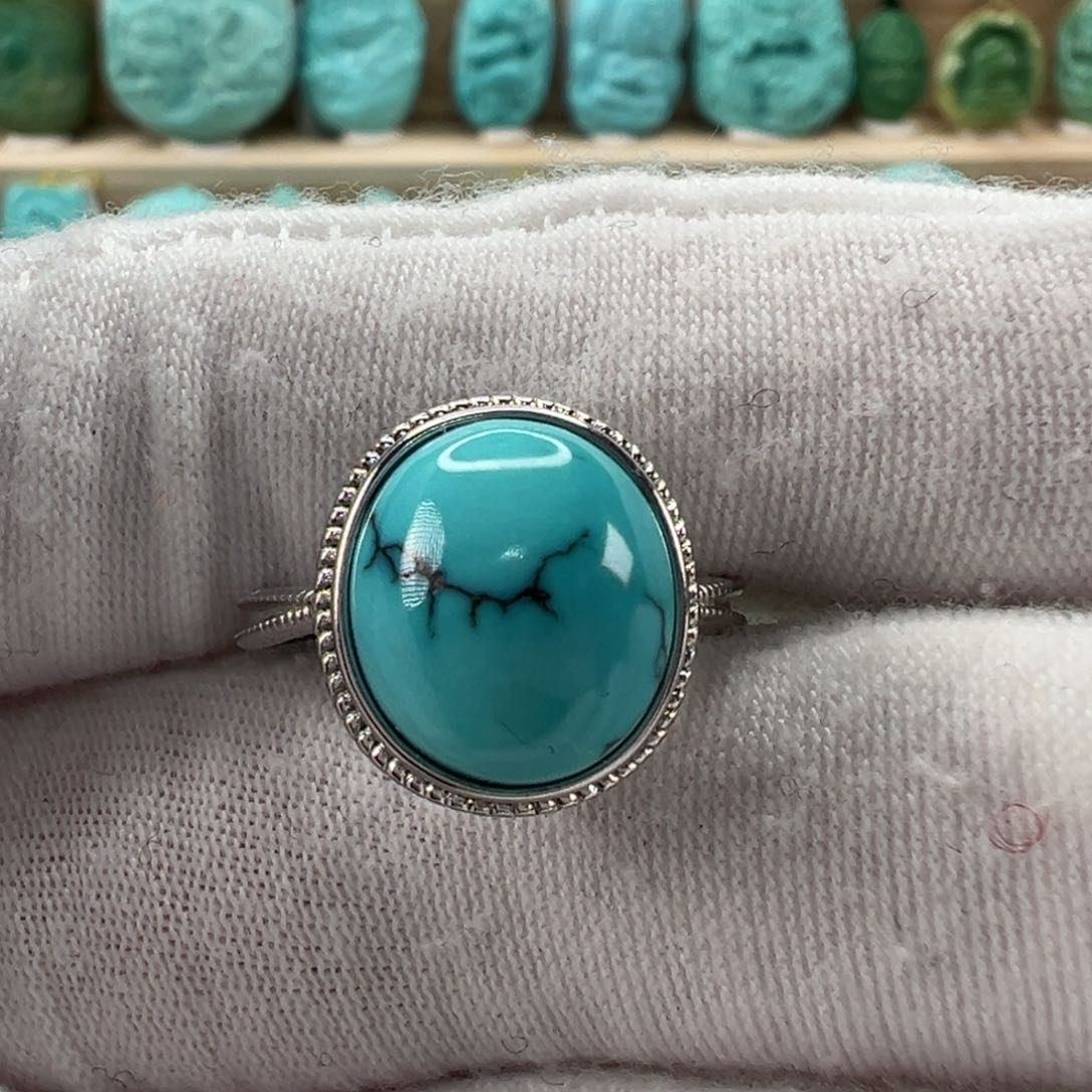 银S925镶嵌绿松石戒指 