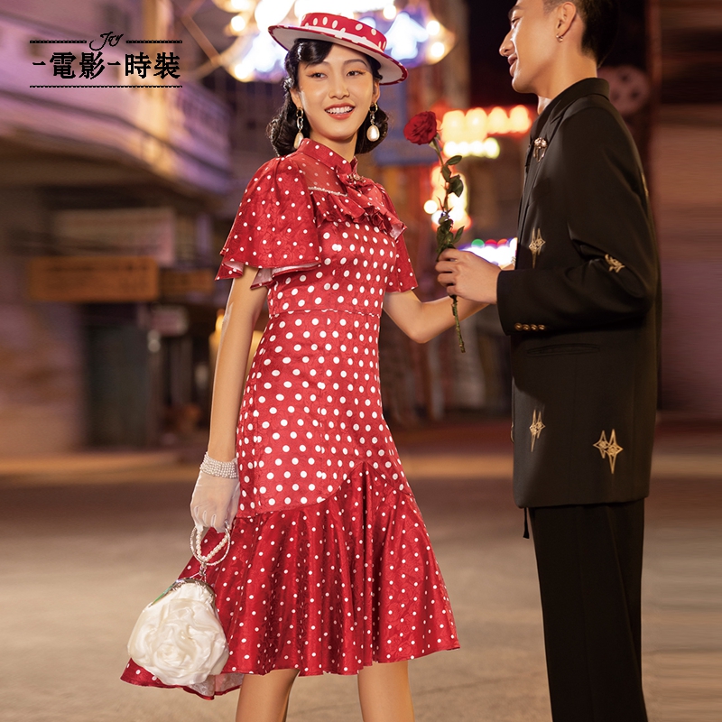 【小余专属】一电影一时装波点旗袍中长款连衣裙 FEBX123530