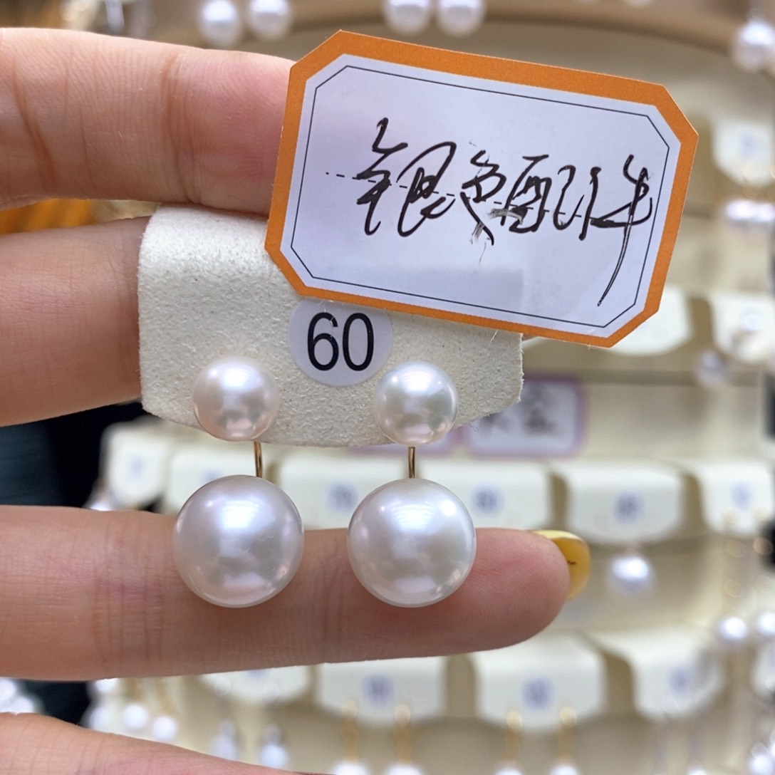 银S925镶嵌淡水珍珠耳饰8-9mm和12-13mm银色配件